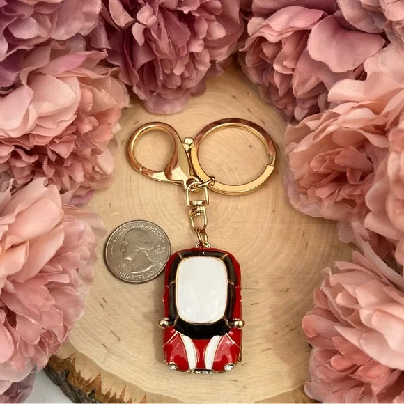 Retro Red and White Mini Cooper Car Keychain Charm - Picture 15 of 16